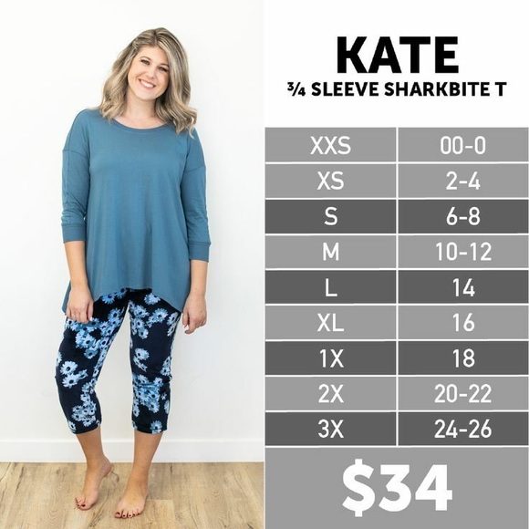 ⚽️ LuLaRoe Cozy Kate 3/4 Sleeve Sharkbite T, Small, NWT - Picture 6 of 6